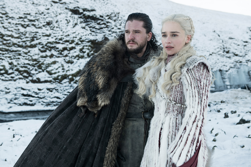 Kit Harington as Jon Snow (left) and Emilia Clarke and Daenerys Targaryen in "Game of Thrones" - Helen Sloane/HBO
