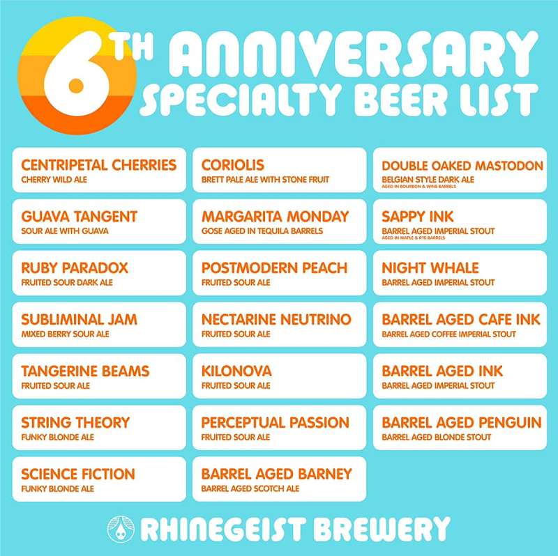 Sixth anniversary party beer list - Photo: facebook.com/rhinegeist/