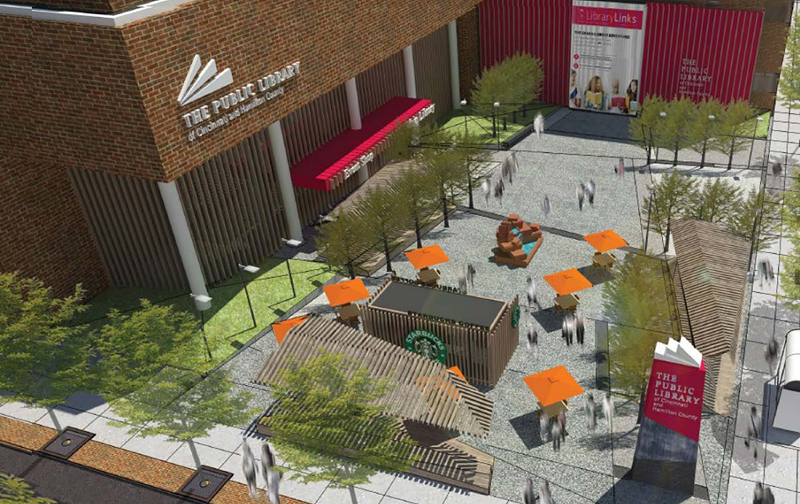 Renderings for a renovated Vine Street entrance at the library's downtown main branch - Public Library of Cincinnati and Hamilton County