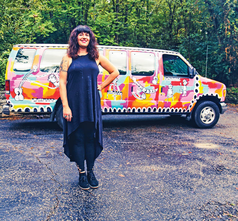 Rachelle Caplan and the eclectic passenger van known as Caravan Traveling Sound Studio - Photo: Hailey Bollinger