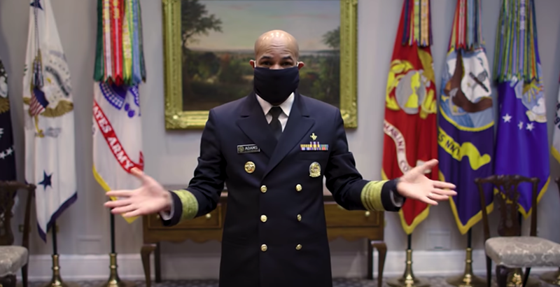 U.S. Surgeon General Dr. Jerome Adams in a video from the CDC showing how to make a no-sew cloth face mask - PHOTO: CDC YOUTUBE SCREEN GRAB