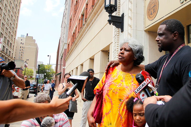 Audrey DuBose, mother of Sam DuBose, reacts after Hamilton County Prosecutor Joe Deters announced he will not seek a third trial for former UCPD officer Ray Tensing.