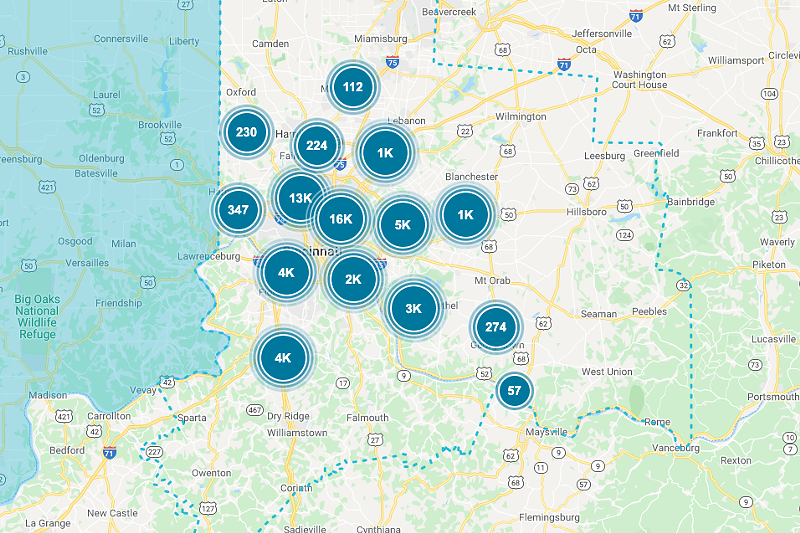Greater Cincinnati and Northern Kentucky power outages - Photo: outagemap.duke-energy.com