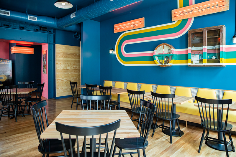 The colorful and kitschy bar interior