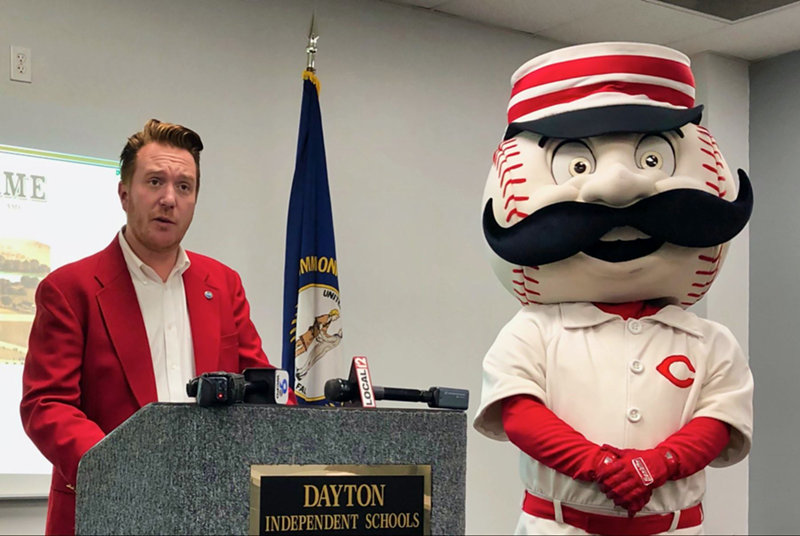Mayor Ben Baker with Mr. Red - Photo via Facebook.com/DaytonKY