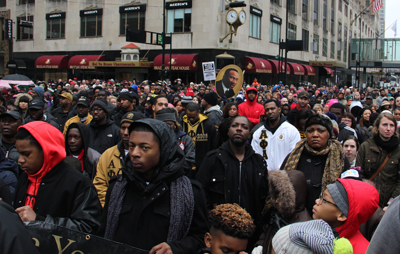 Marchers gather on Fountain Square in remembrance of Martin Luther King, Jr. - Nick Swartsell