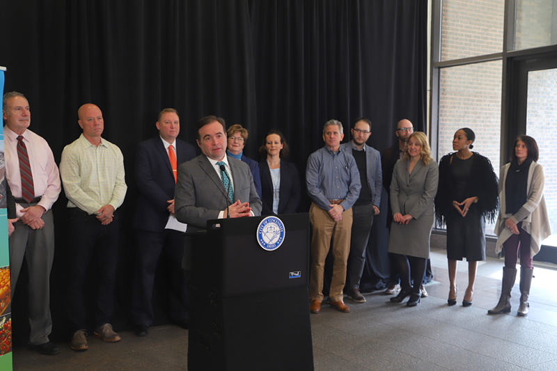Mayor John Cranley announcing the Downtown Cincinnati Urban Pedestrian Task Force. - Nick Swartsell
