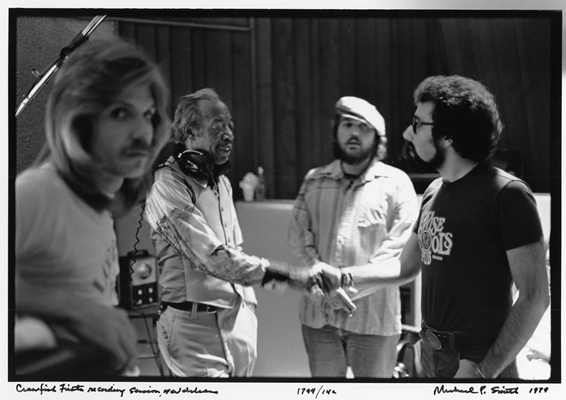 From left to right: David Lee Watson, Professor Longhair, Dr. John, and Bruce Iglauer at Sea-Saint Studios. - Michael P. Smith