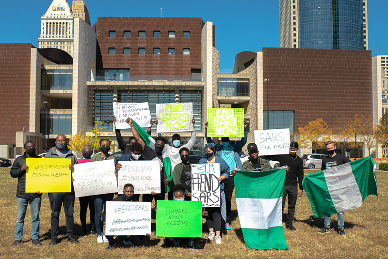 The #EndSARS protest held Saturday, Oct. 17 in front of the National Underground Railroad Freedom Center - Photo: Provided by Chineze Mbamali