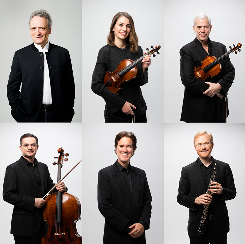 Top (left to right): Music Director Louis Langrée, Concertmaster Stefani Matsuo, and Christian Colberg, Principal Violin. Bottom (left to right): Ilya Finkelshteyn, Principal Cello,  Michael Chertock, Keyboard, Dwight Parry, Principal Oboe - Photo: Provided by the CSO