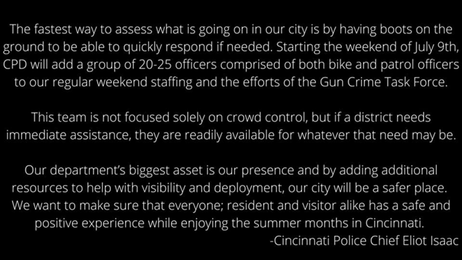 A July 7, 2021, Facebook post from the Cincinnati Police Department - Image: facebook.com/cincinnatipolice