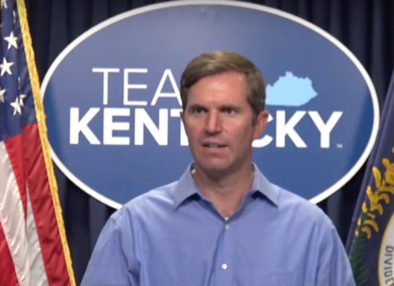 Kentucky Gov. Andy Beshear during a July 29 media briefing - Image: YouTube video still