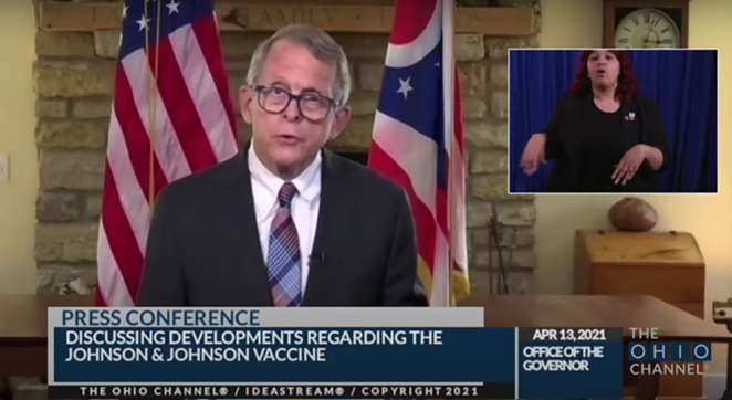 Gov. Mike DeWine discussing the J&J vaccine developments - Photo: Ohio Channel