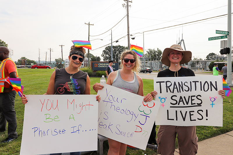 The July 25 demonstration outside Crossroads Church in Oakley - PHOTO: MARY LEBUS