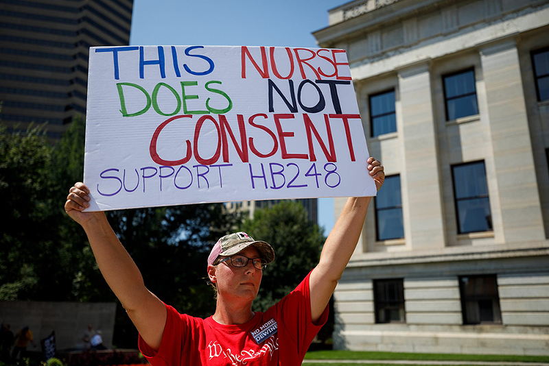 Several nurses indicated Aug. 24 at a rally against vaccine mandates outside the Ohio Statehouse that they’d sooner quit than seek vaccination against COVID-19. - Photo: Graham Stokes
