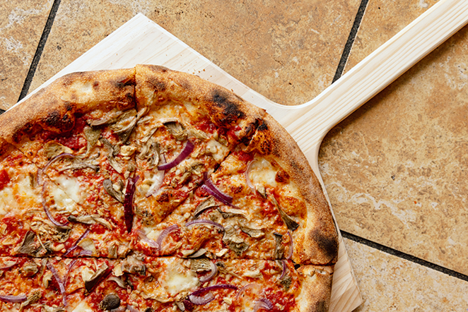St. Francis Apizza's mushroom and red onion pizza - Photo: Hailey Bollinger
