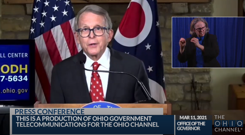Gov. Mike DeWine outlined his objections to Senate Bill 22 during a COVID-19 press conference on Thursday, March 11. - SCREENSHOT:THE OHIO CHANNEL