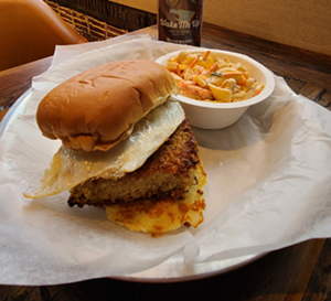 Vegan goetta topped with egg - PHOTO: PIG CANDY BBQ