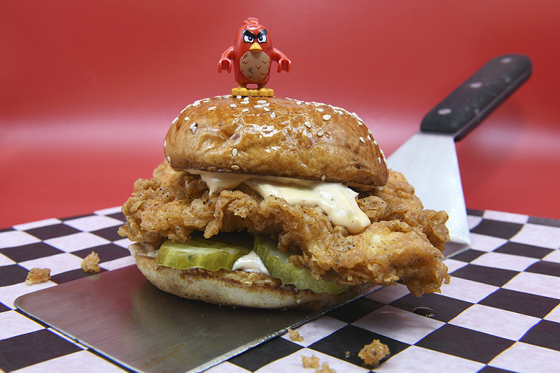 The Angry Bird sandwich: Chicken breaded with Cluck’s secret spice blend, pickle chips, Cluck sauce - PHOTO: INSPIRE PR GROUP