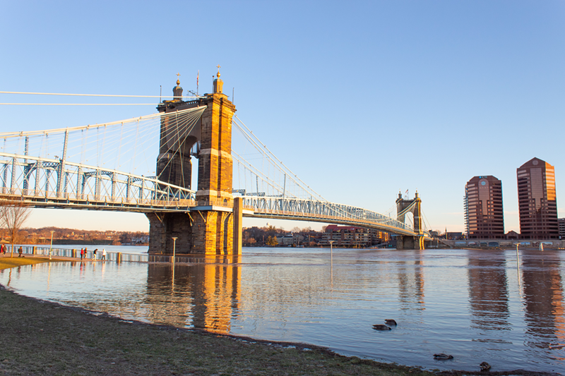 Photograph of the Roebling Bridge facing Covington on the evening of March 2. - Photo: Danielle Schuster