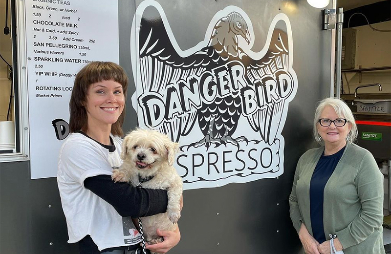 (L to R): Samantha Burroughs and Kathy Long at the Dangerbird Espresso trailer - Photo: instagram.com/dangerbirdespresso