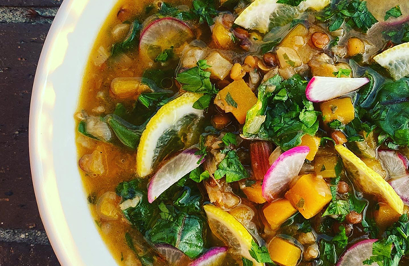 Seasonal lentil soup with fennel, radishes, butternut squash, rainbow chard, parsley and lemon. This soup was featured on the Today show's today.com. - Photo: Provided by Dominique Khoury
