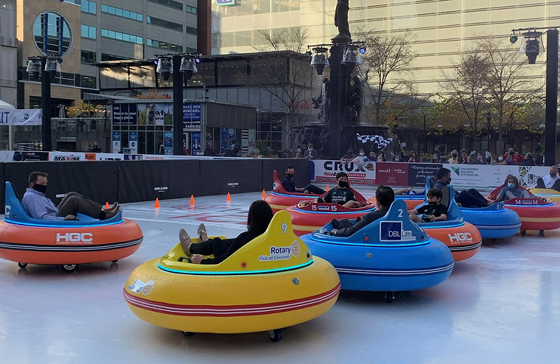 Fountain Square brought back last year's super popular on-ice bumper cars. - Photo: Fountain Square Facebook