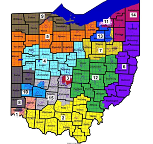 Ohio Republicans' latest redistricting proposal, with Hamilton County split into three districts - IMAGE: OHIO GOP, VIA OHIO CAPITAL JOURNAL