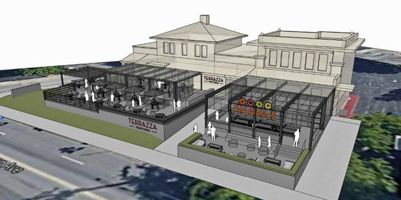 A rendering of what Terrazza Trattoria and Paloma’s could look like in the renovated building. - Photo: westcurc.org