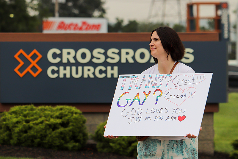 The July 25 demonstration outside Crossroads Church in Oakley - Photo: Mary LeBus
