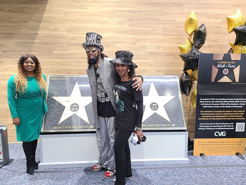 Bootsy Collins (center) is one of the local musicians to be honored with a star on the Cincinnati Black Music Walk of Fame. - Photo: Katie Griffith