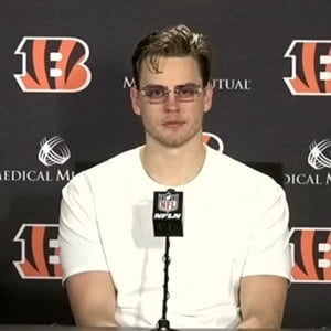 Bengals quarterback Joe Burrow's postgame press conference goggles have already appeared on a t-shirt.  - FACEBOOK.COM/CINCYSHIRTS