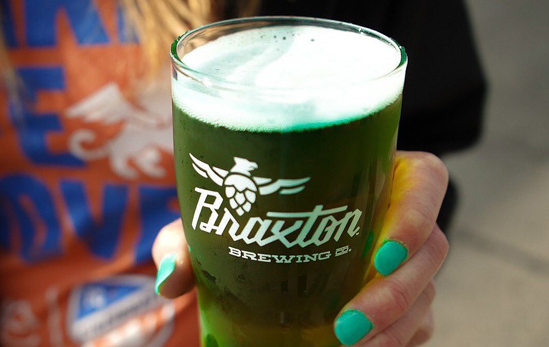 Braxton is pouring a green version of its popular Garage beer on St. Patrick's Day. - Photo: facebook.com/BraxtonBrewingCompany