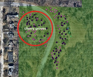 A map of where cherry trees are located in Ault Park - PHOTO: CINCINNATI PARKS