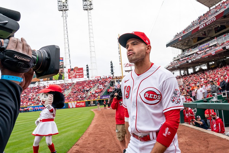 Cincinnati Reds first baseman Joey Votto takes the field during the home opener in 2022. - Photo: Ron Valle