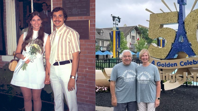 Dale and Barbra White in 1972 on their wedding day and in 2022 on their 50th anniversary. - Photo: provided by Camp Cedar