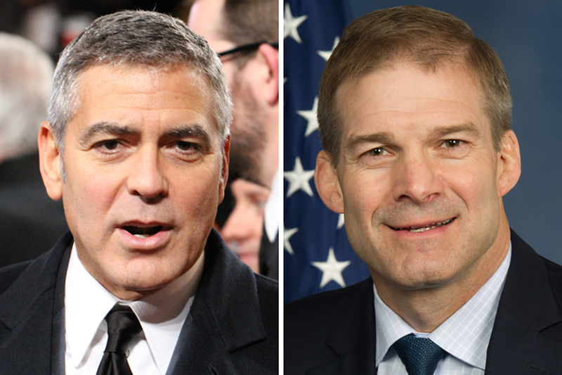George Clooney's (left) documentary about the Ohio State University sexual abuse scandal will include Ohio Congressman Jim Jordan's time as a wrestling coach there. - PHOTOS (L-R): PAUL BIRD, WIKIMEDIA COMMONS; CONGRESSIONAL PHOTO