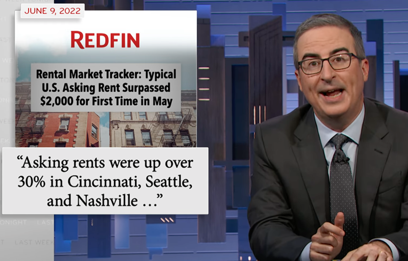 John Oliver explains the rent squeeze in Cincinnati and elsewhere on the June 19, 2022 episode of Last Week Tonight. - Photo: Last Week Tonight, YouTube