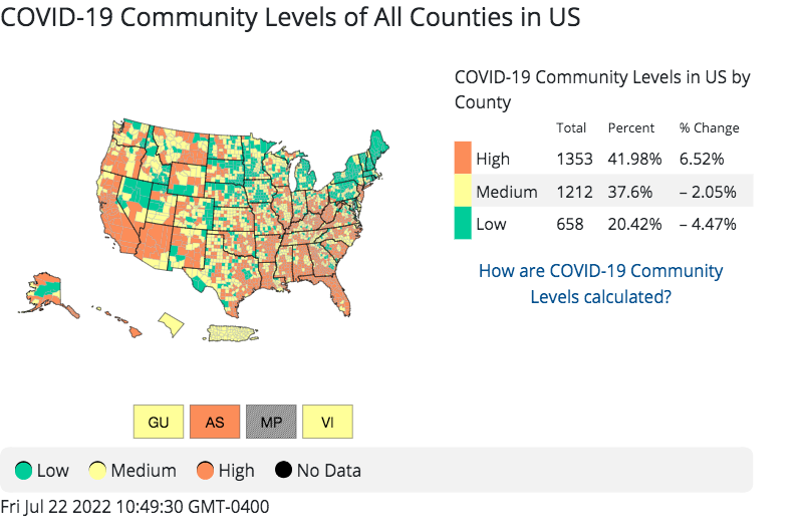 Large patches of the United States are experiencing high levels of community spread of COVID-19. - The Centers for Disease Control and Prevention