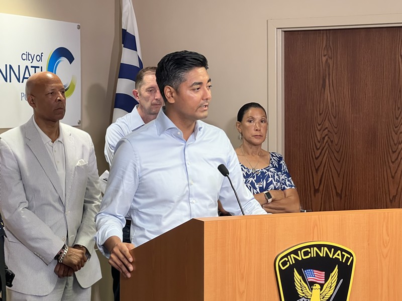 Cincinnati Mayor Aftab Pureval briefs reporters on Aug. 7, 2022, following an Over-the-Rhine shooting in which nine people were injured. - Madeline Fening