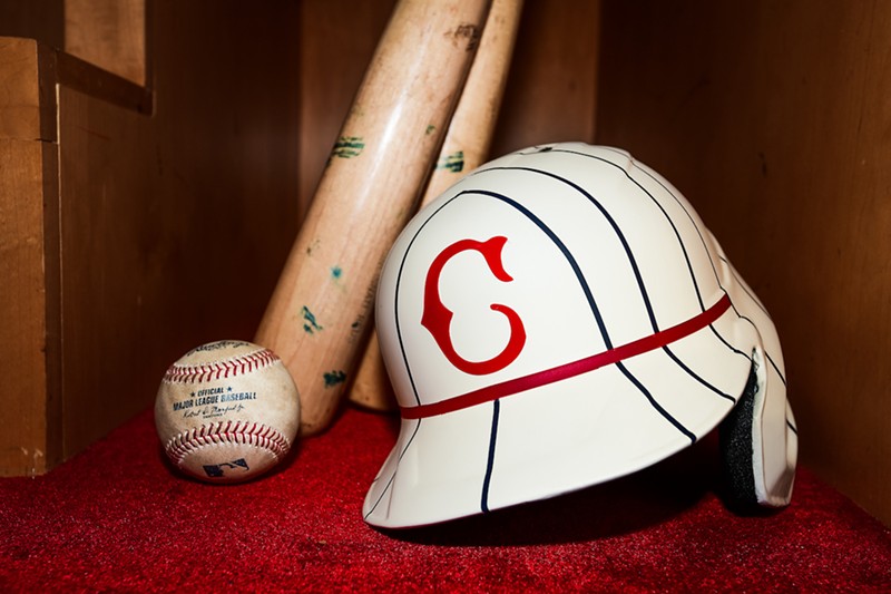 The Cincinnati Reds' batting helmets for the Field of Dreams game on Aug. 11, 2022, boast a thick red band near the bend and a vintage "C" at the middle front. - Photo: Provided by the Cincinnati Reds