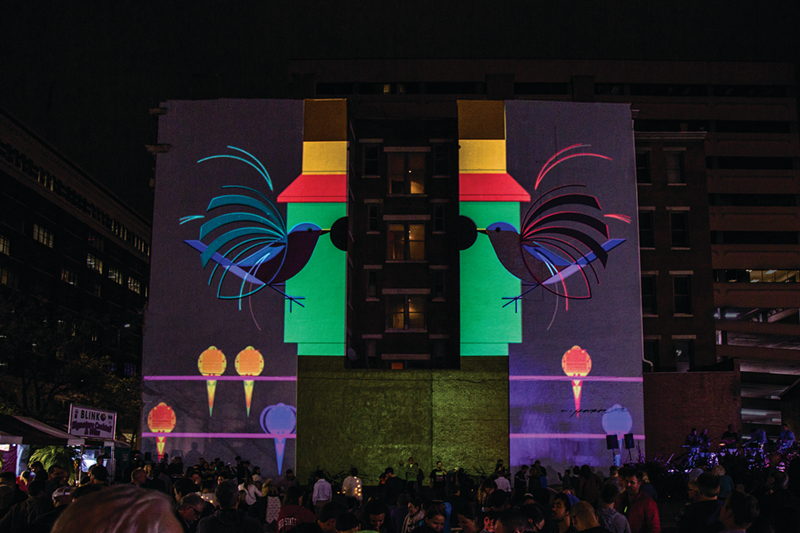A Charley Harper mural animated during BLINK 2017 - Photo: Hailey Bollinger