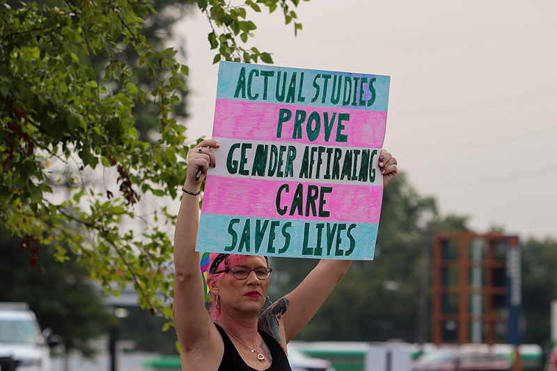LGBTQ+ allies demonstrate outside Crossroads Church in Oakley on July 25, 2021. - Photo: Mary LeBus