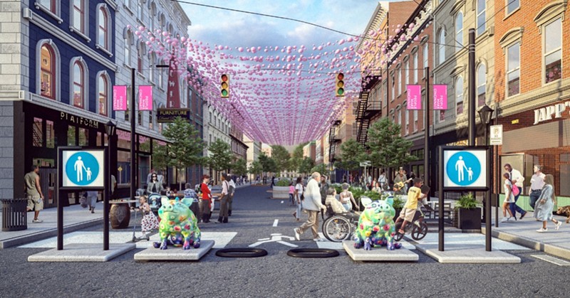 Renderings from the Devou Good Foundation depict a possible future for pedestrians on Main Street in Over-the-Rhine. - Photo: Provided by the Devou Good Foundation