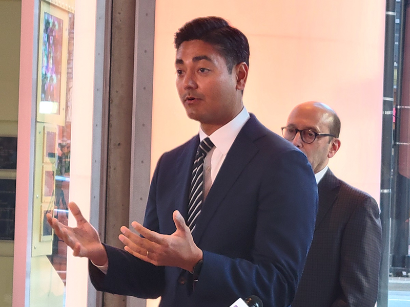 Cincinnati Mayor Aftab Pureval spoke about the potential investment returns of the sale of Cincinnati Southern Railway to Norfolk Southern during a press briefing on Nov. 21. - Photo: Allison Babka