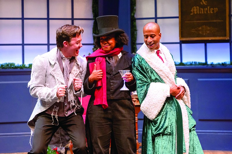 L-R: Justin McCombs, Candice Handy and Geoffrey Warren Barnes III star in Every Christmas Story Ever Told at Cincinnati Shakespeare Company. - Photo: Mikki Schaffner Photography