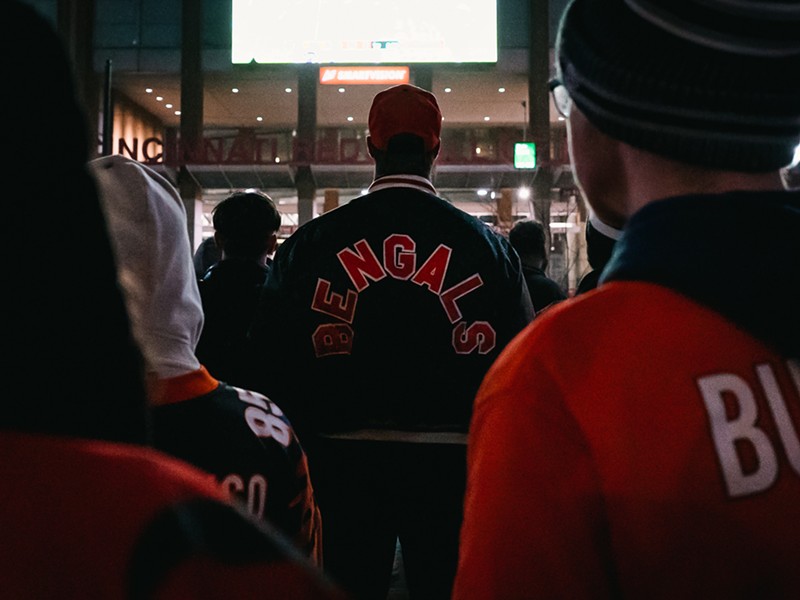 Cincinnati Bengals fans gather at The Banks in Cincinnati to watch the AFC championship game on Jan. 29, 2023. - Photo: Aidan Mahoney