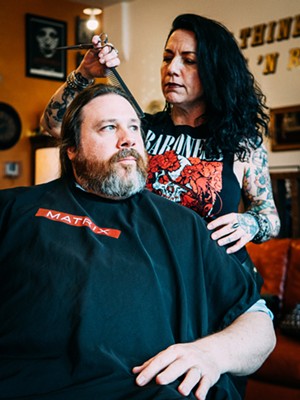 Tina Sullivan styles Nathan Singer at her salon, Bang Bang Hair Salon. - Photo: Aidan Mahoney