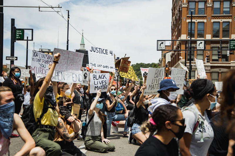 Demonstrators join the Cincinnati Black Lives Matter march and rally in June 2020 to protest the death of George Floyd and others at the hands of police. - Photo: Hailey Bollinger
