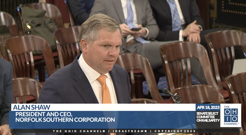 Norfolk Southern Corporation president and CEO Alan Shaw speaks to the Ohio Senate Select Committee on Rail Safety. - Photo: The Ohio Channel
